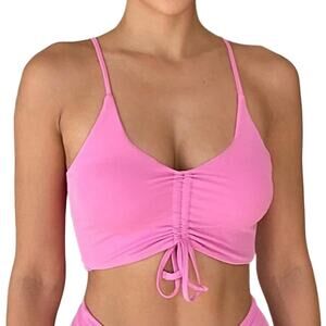 Tiger Mist Active Sleeveless Ruched Tie Front Scoop Neck Crop Top Pink XS/Small